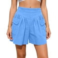 thumbnail image 6 of Bmisegm Summer Shorts for Women Plus Size Solid Color Summer Loose Fit Pleated Elastic Waistb Beach Wide Leg Shorts with Pockets Sky Blue XXL, 6 of 6