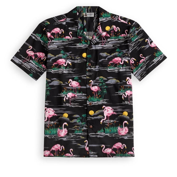 Flamingo By Night Hawaiian Shirt, Summer Aloha Beach Shirt, Unisex Button Down Short Sleeve Shirts, Summer Shirt, Family Hawaiian Shirt