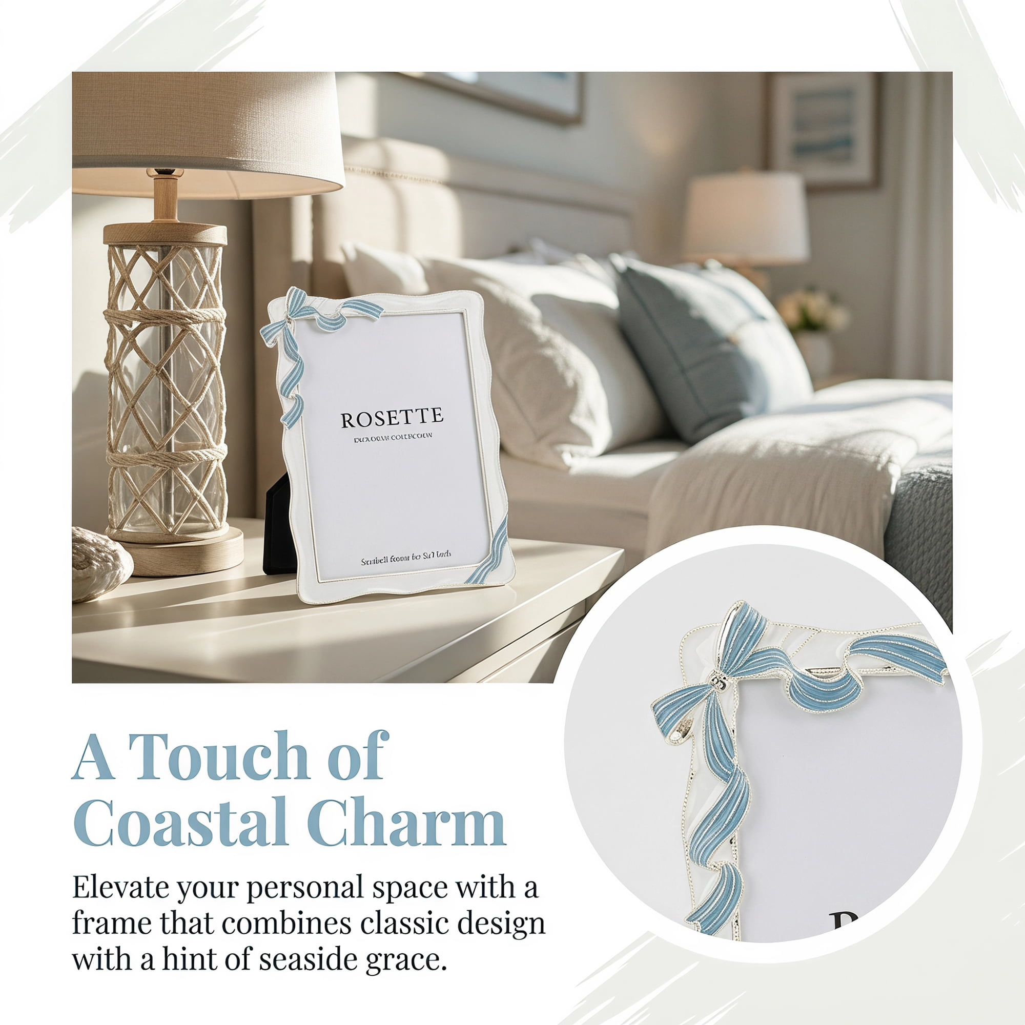 Unique Bargains Vintage Bowknot Metal Romantic Ribbon Accent Photo Frame Blue 5" x 7"