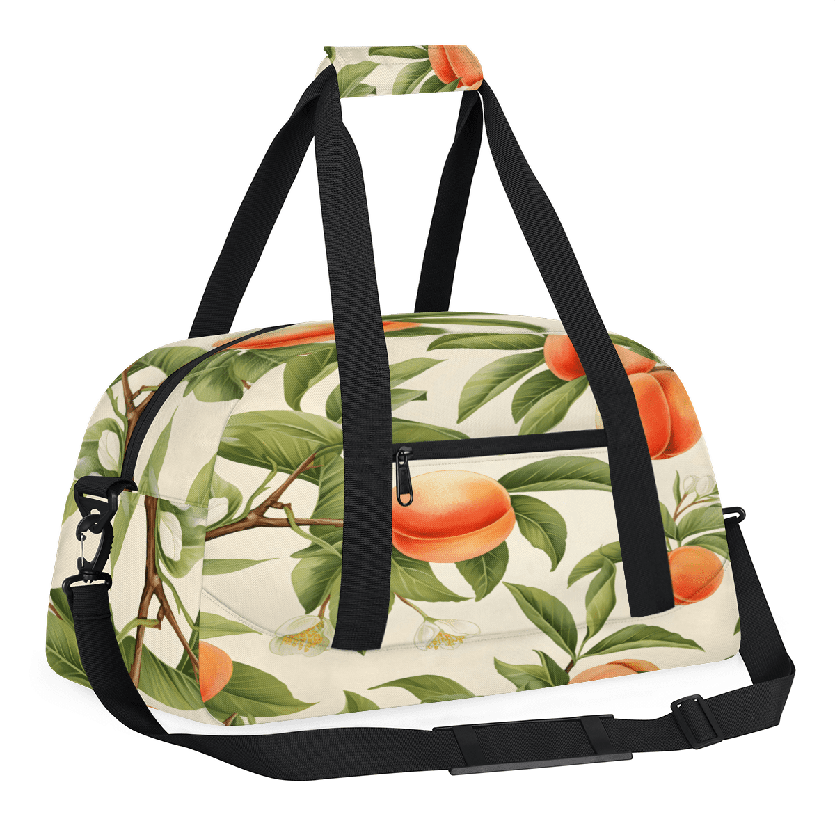 Herdesigns Peach Sports Duffle Bag for Women & Men, Fruit Peach Gym Bag Dance Bag Overnight Bag Carry On Weekender Travel Bag