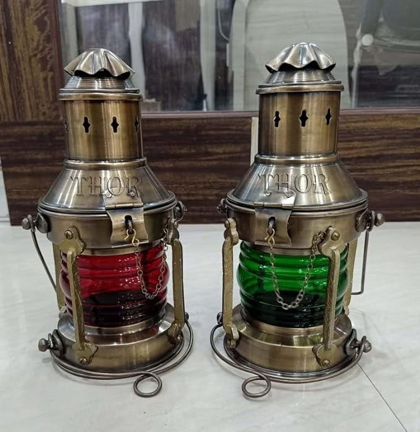Nautical Antique Lantern Oil Lamp /Decorative Hanging Lantern /Marine Ship Lamp /Maritime Collectible Home Decor Set of 2 Rustic Vintage Home Decor Gifts
