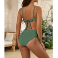 thumbnail image 6 of Womens High Waisted Swimsuits Tummy Control Swimsuits Cutout Crisscross Ruched Two Piece Bathing Suit Bikini Sets Green M, 6 of 8