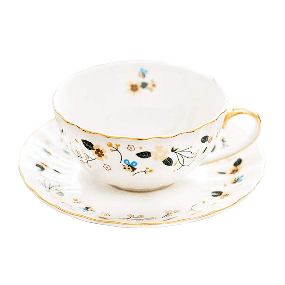 Gifts for Women Porcelain Tea cups and Saucers,Art Latte Cup, Cappuccino Cup,Cute Coffee Mug Set Bee Decor christmas Gifts(7oz)