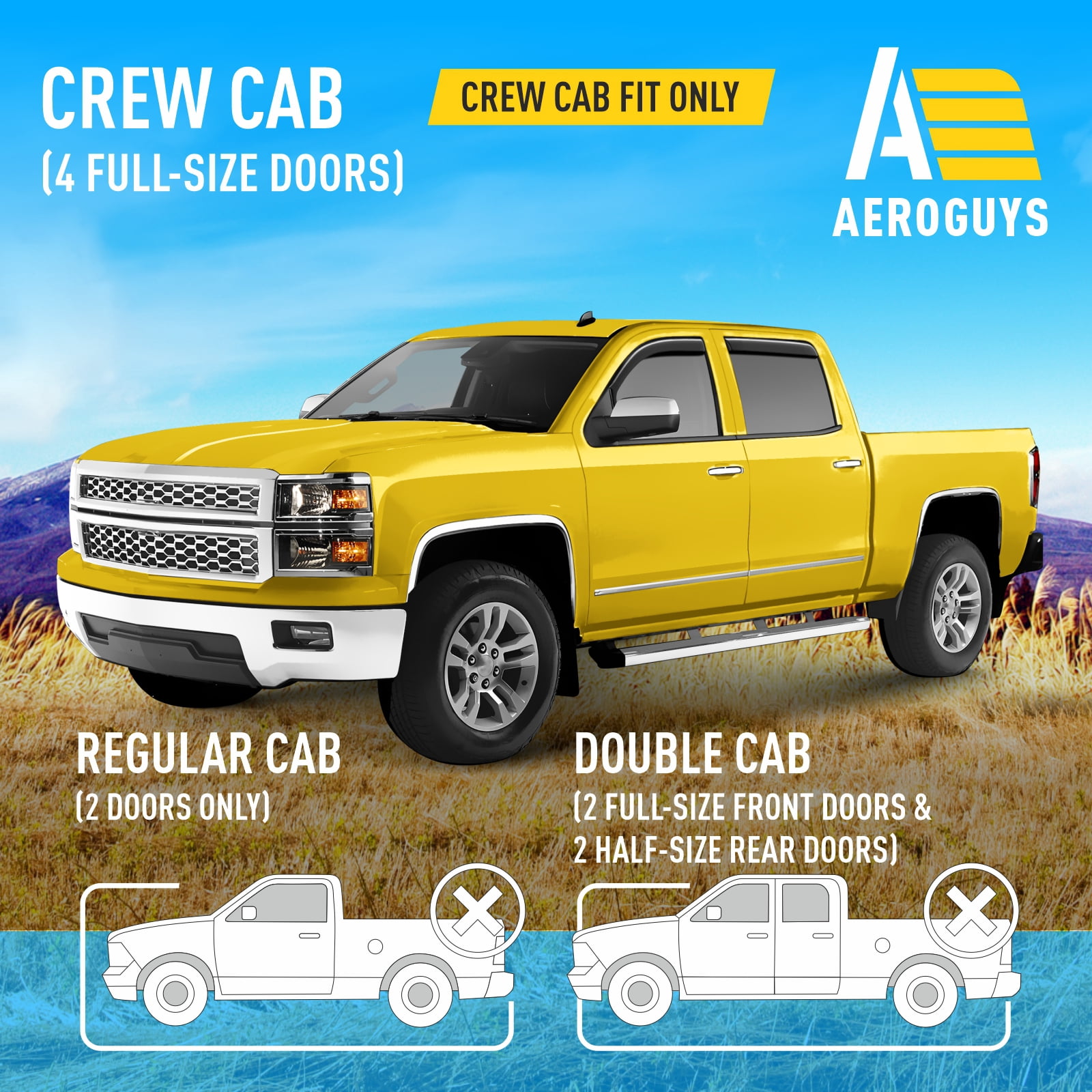 AEROGUYS Extra Durable Window Deflectors In-Channel Window Visors Rain Guards Fit for Chevy Silverado 1500 2014-2018 Crew Cab, Sun Visors, Wind Vent Visors, Car Accessories - 4 pcs. AG0758