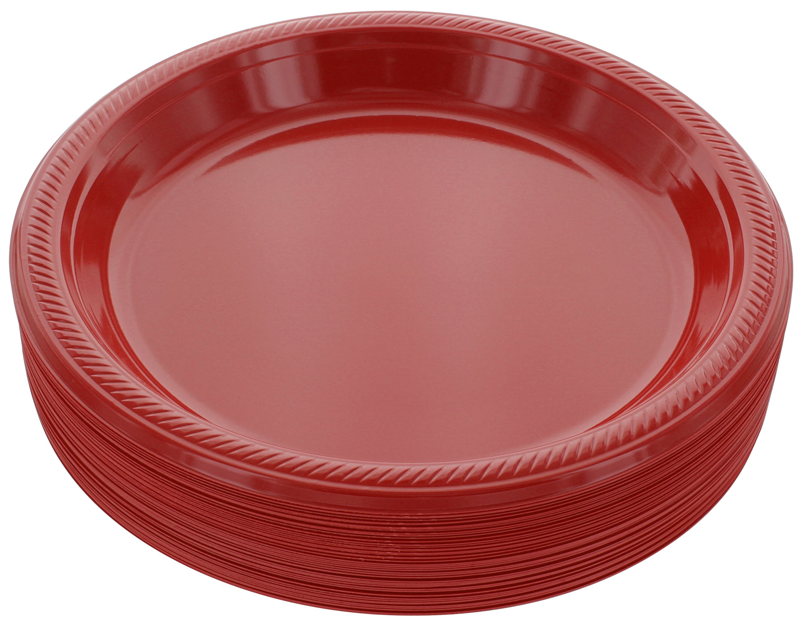 Disposable Plastic Plates Red, 10.4 Inches Plastic Dinner Plates