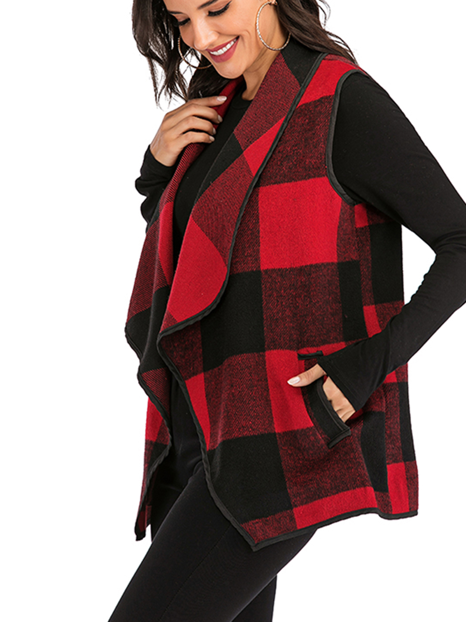 plaid cardigan vest