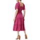 thumbnail image 3 of Vestido midi bohemio INSPIRE CHIC para mujeres con escote cuadrado, mangas cortas, vestido de capas fluido y fruncido, color rosa intenso XS, 3 of 6