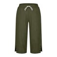 thumbnail image 5 of Miluxas Women's Summer Capri Pants High Waist Drawstring Straight Leg Pants with Pockets Summer Cotton Linen Side Slit Buttons Cropped Pants Army Green, 5 of 6