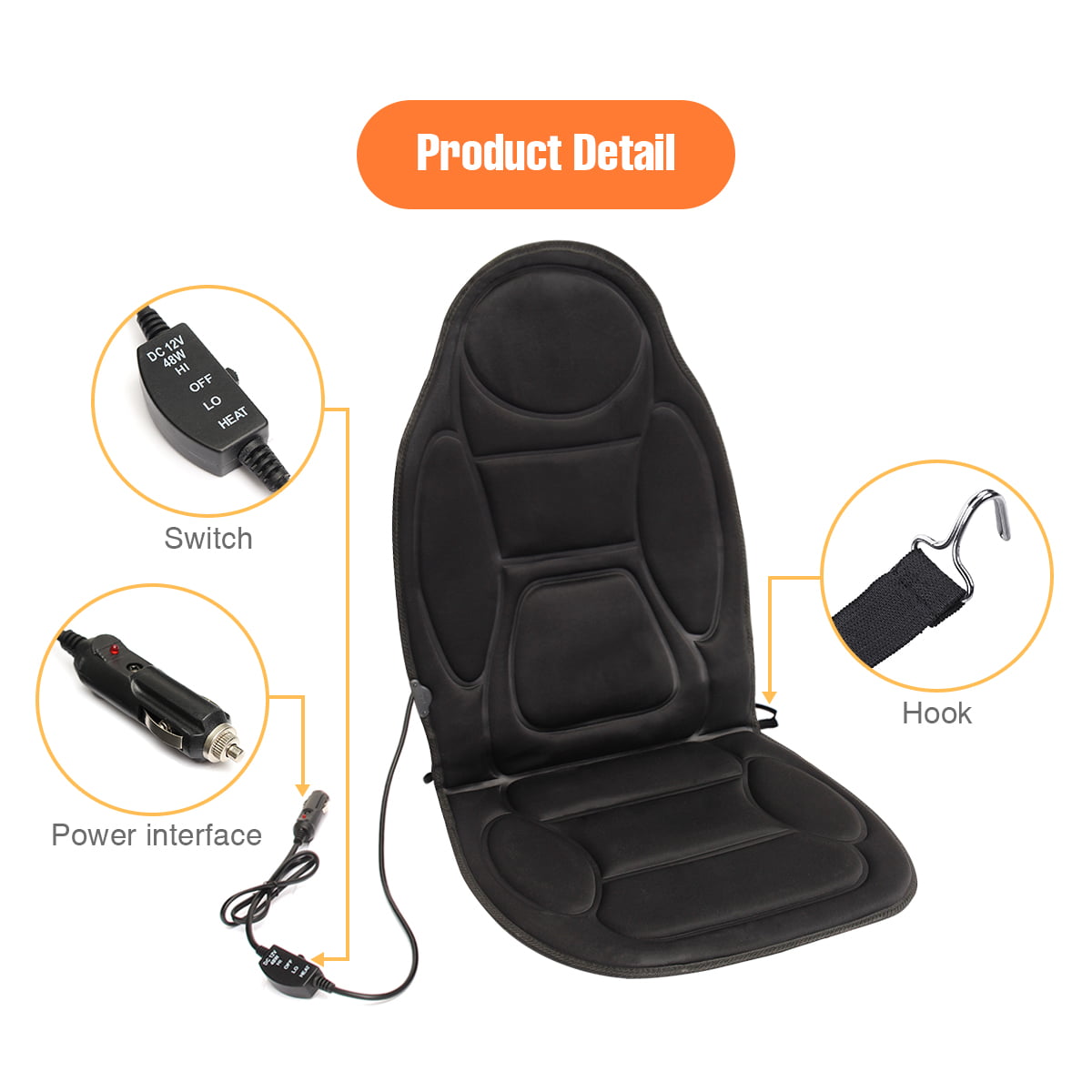 Gray 1 ERIUAES 12V Non-Slip Heated Car Seat Cushion Fast-Heating Temperature Adjustable Car Seat Cushions 