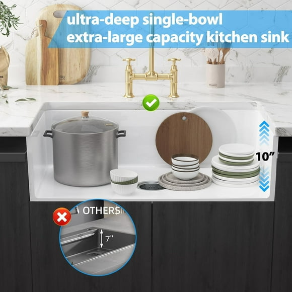 EDTara Porcelain White Undermount/Drop-in Kitchen Sink – Durable Ceramic, Stain-Resistant, Easy-to-Clean, Classic Design for Modern Kitchens