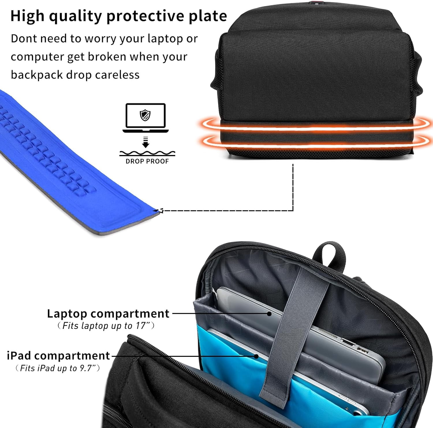 GlneYos Laptop Backpack for men,Business Travel backpack with USB Charging Port 18 inch laptop bag Water Resistant College Backpack Black