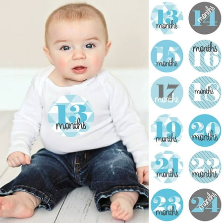 Gift Ideas Geometric Blue & Gray - Baby Boy Second Year Monthly Sticker Set - Baby Shower Gift Ideas - 13 - 24 Months Stickers ()