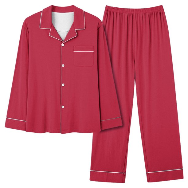 Traje de pijama informal de poliéster para mujer - Cuello en V, diseño con bolsillos - Para todas las estaciones - Tallas S-XXXL