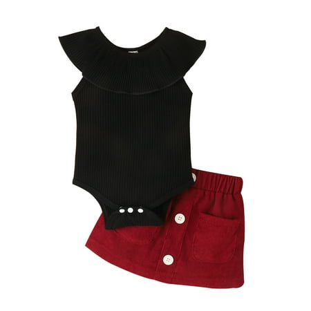 

ZIZOCWA Summer Top And Short for Girl Toddler Summer Girls Clothes Fly Sleeve Solid Color Ribbed Romper Skirt 2Pcs Suit Children Clothing Set Welcome Home Baby Girl Uncle Niece Baby Clothes Girls 6M