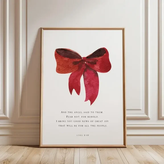 Luke 2 10 Print, Christmas Poster Unframed , Christian Scripture Print, Christmas Coquette Poster Unframed , Red Bow Print