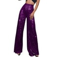 thumbnail image 1 of AherBiu Womens Sequin Pants High Waisted Plus Size Straight Leg Sparkly Club Wear Solid Color Trousers, 1 of 5