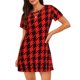 thumbnail image 1 of Disketp Retro red and Black Houndstooth para Camisón Corto de Manga Corta para Mujeres, Camisón Cómodo con Escote Redondo, Bonito y Confortable, 1 of 6