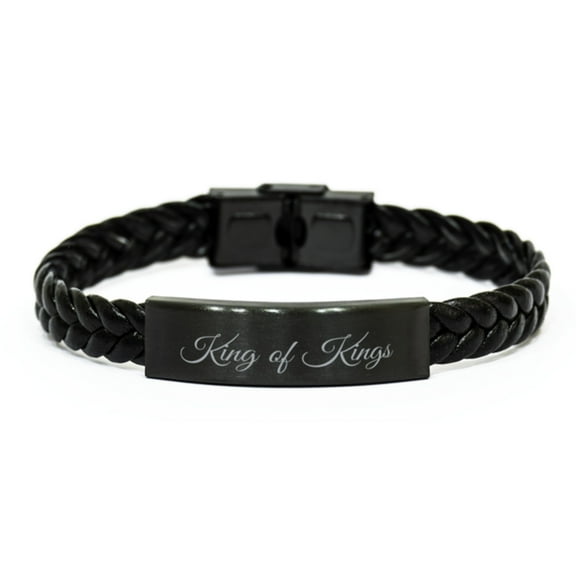 King of Kings Bracelet Braided Leather Christian Gift for Him Her