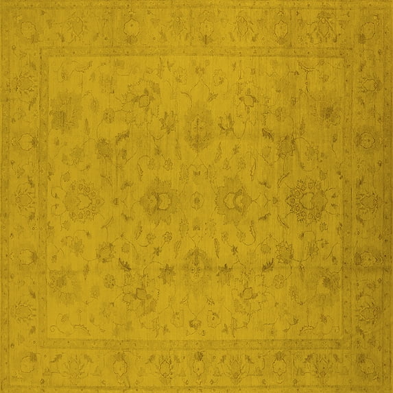 Ahgly Company Machine Washable Indoor Square Oriental Yellow Traditional Area Rugs, 6' Square