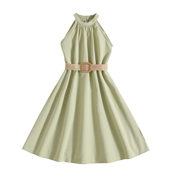 Odeerbi Niñas Verano Vestido Halter de Gasa Fiesta Princesa Vestidos Color Sólido Sin Mangas A-Vestido de Línea
