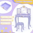 thumbnail image 3 of Costway Kids Vanity Set Princess Vanity Table & Chair Set with Lighted Mirror Purple, 3 of 10