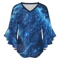 thumbnail image 5 of Blue Starry Lion Women's V-Neck Blouse With 3/4 Ruffled Bell Sleeves Casual Top Ladies Blouses, 5 of 7