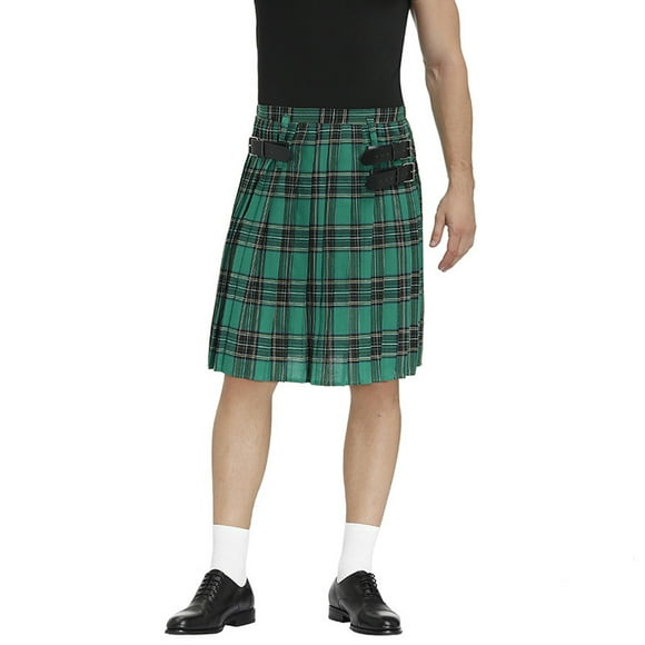 Irish Plaid Green Kilt - Scottish St Patrick's Green Pleated Costume Tartan Skirt Kilts Clothing Halloween Costume for Men and Women