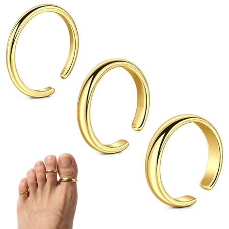 Briana Williams 3pcs Gold Filled Toe Rings for Women,Open Adjustable Golden Toe Ring Set Thin Band Beach Foot Jewelry for Summer Open Adjustable Toe Rings