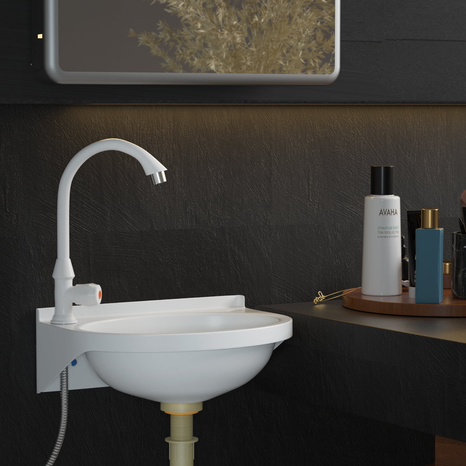 2-in-1 Outdoor Garden Water Fountain and Faucet No-Punch Bathroom Wash Basin