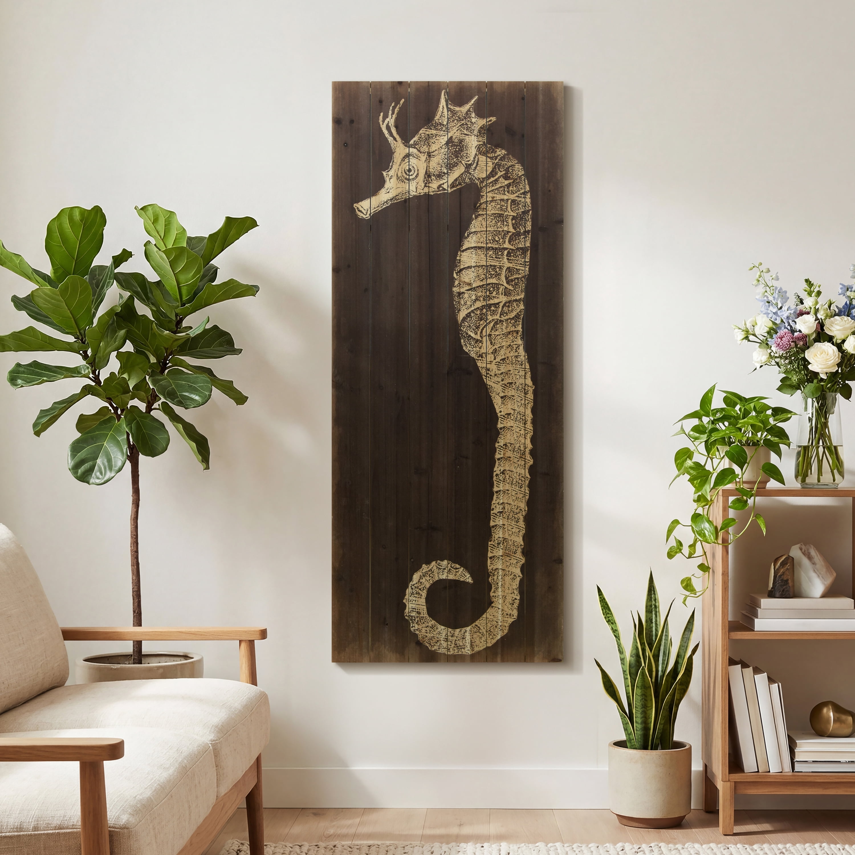 Empire Art Direct Seahorse B Print on Solid Wood Wall Art, 60" x 24", Ready to Hang