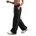 thumbnail image 6 of Womens Fleece Wide Leg Sweatpants Layered Drawstring Waist Patchwork Pants Casual Fashion Black M, 6 of 8