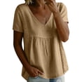 thumbnail image 2 of Plus Size Spring Cute Casual Tops Women's Spring And Summer Short Sleeved Solid Color Short Sleeved Mesh Splicing T-Shirt Coffee Xxl, 2 of 6