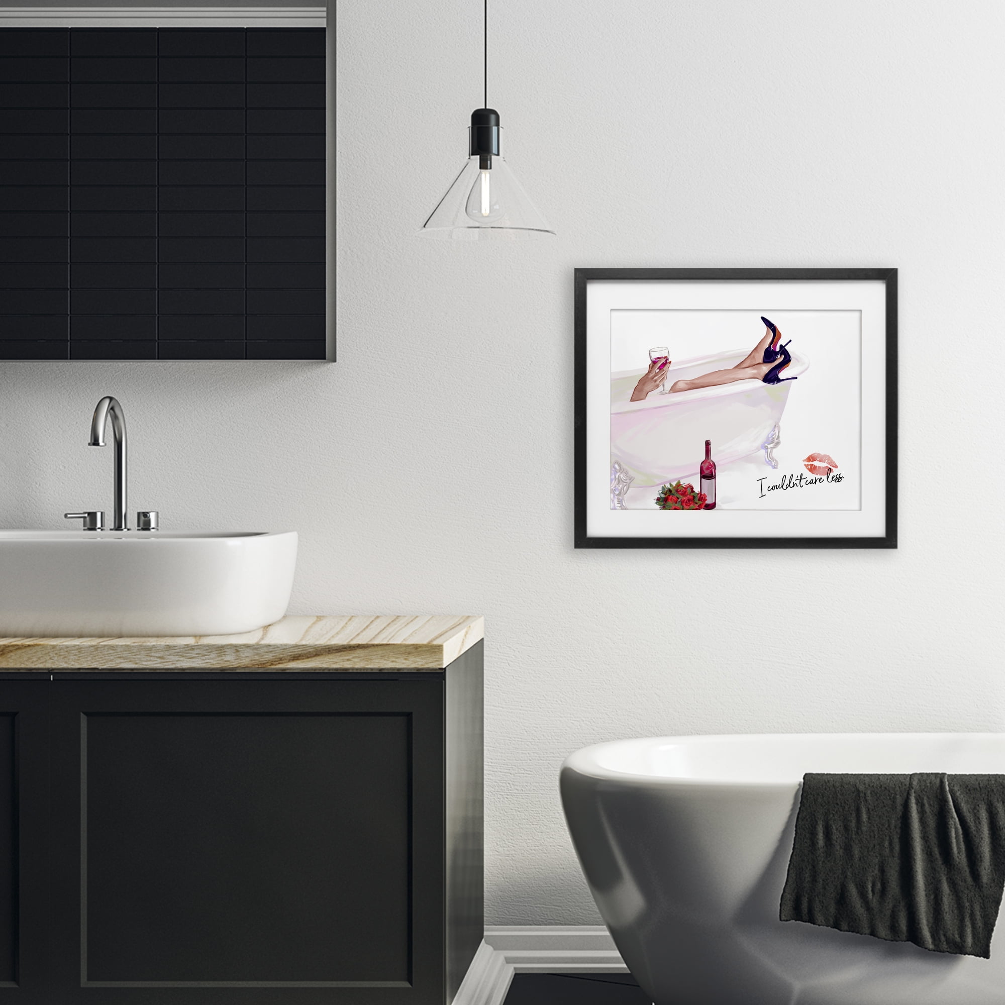 Couldn't Care Less Tub Black Framed Print Under Glass, design by Ziwei Li