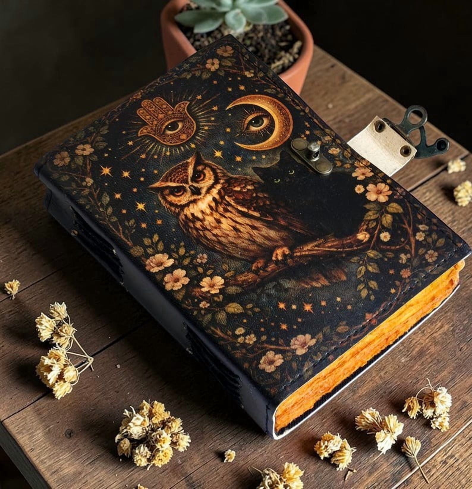Handmade Leather Journal Owl Design with Clasp – 5x7 Inch Vintage Deckle Edge Paper Notebook, 200 Pages Rustic Writing Diary