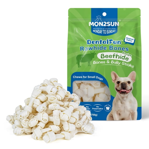 MON2SUN Rawhide Knot Bones Small Dog Treats, 24.7 oz (100 Count)