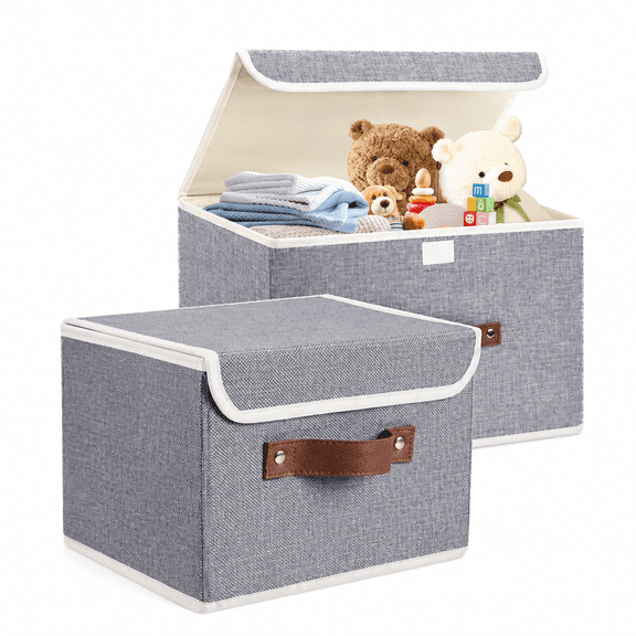 INSMART Cube Storage Bins,Collapsible Fabric Storage Cubes with Lids,2 Pack Large Toys Organizer,Foldable Storage Cubes for Home,Office,Closet,Clothes