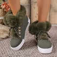 thumbnail image 2 of Womens Plush Winter Boots Fashion Lace up Platform Waterproof Leather Flat Snow Booties Casual Round Toe Walking Shoes Green Size 9.5, 2 of 5