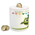 thumbnail image 2 of St. Patrick's Day Piggy Bank, Owl Leprechaun Costume Greeting Design Party Shamrock Pattern Print, Ceramic Coin Bank Money Box for Cash Saving, 3.6" X 3.2", Multicolor, by Ambesonne, 2 of 4
