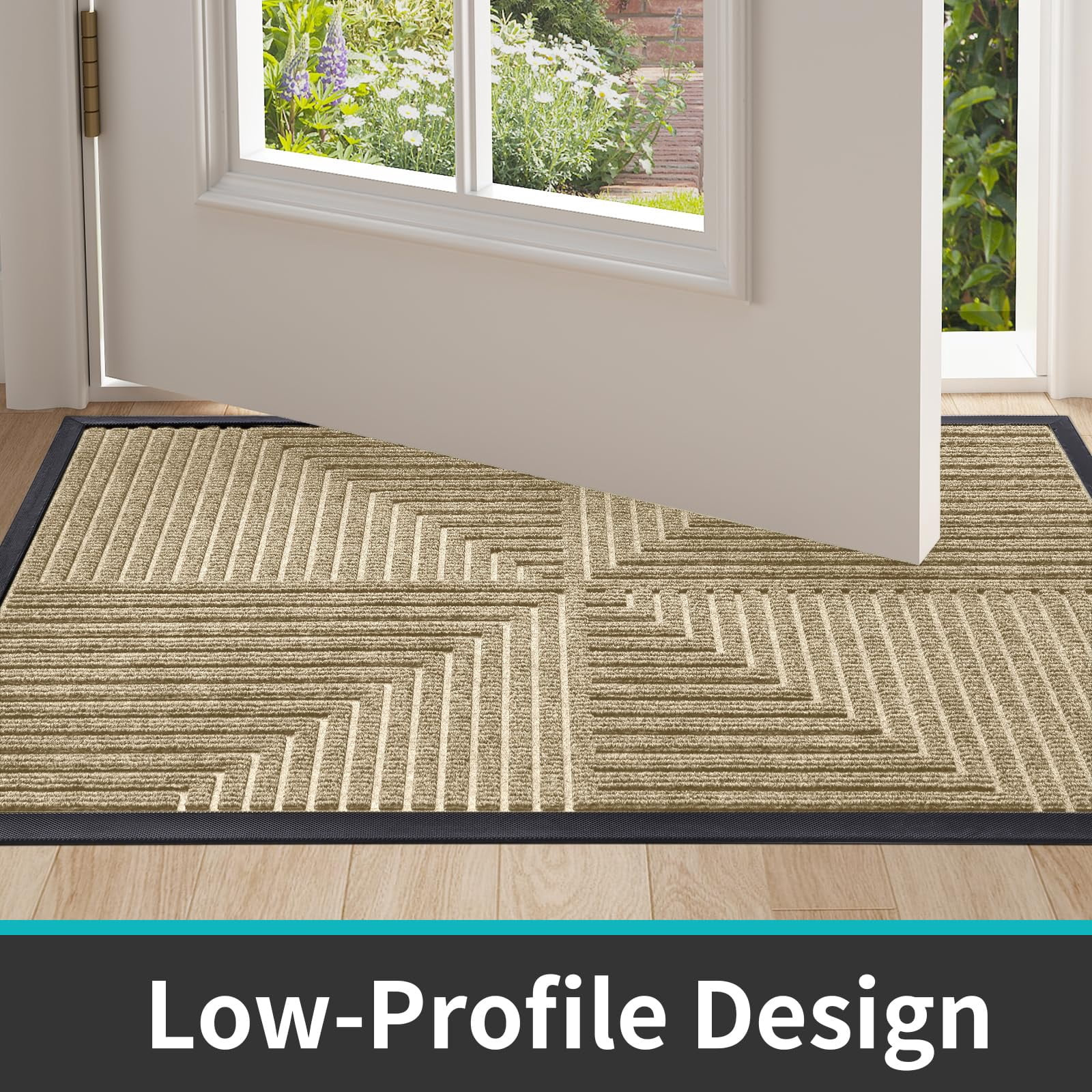 Buganda Heavy Duty Rubber Door Mat for Outside Entry, 24" x 36" Non-Slip Waterproof Doormat for Inside, Low Profile Dirt Trapper Doormat, Beige