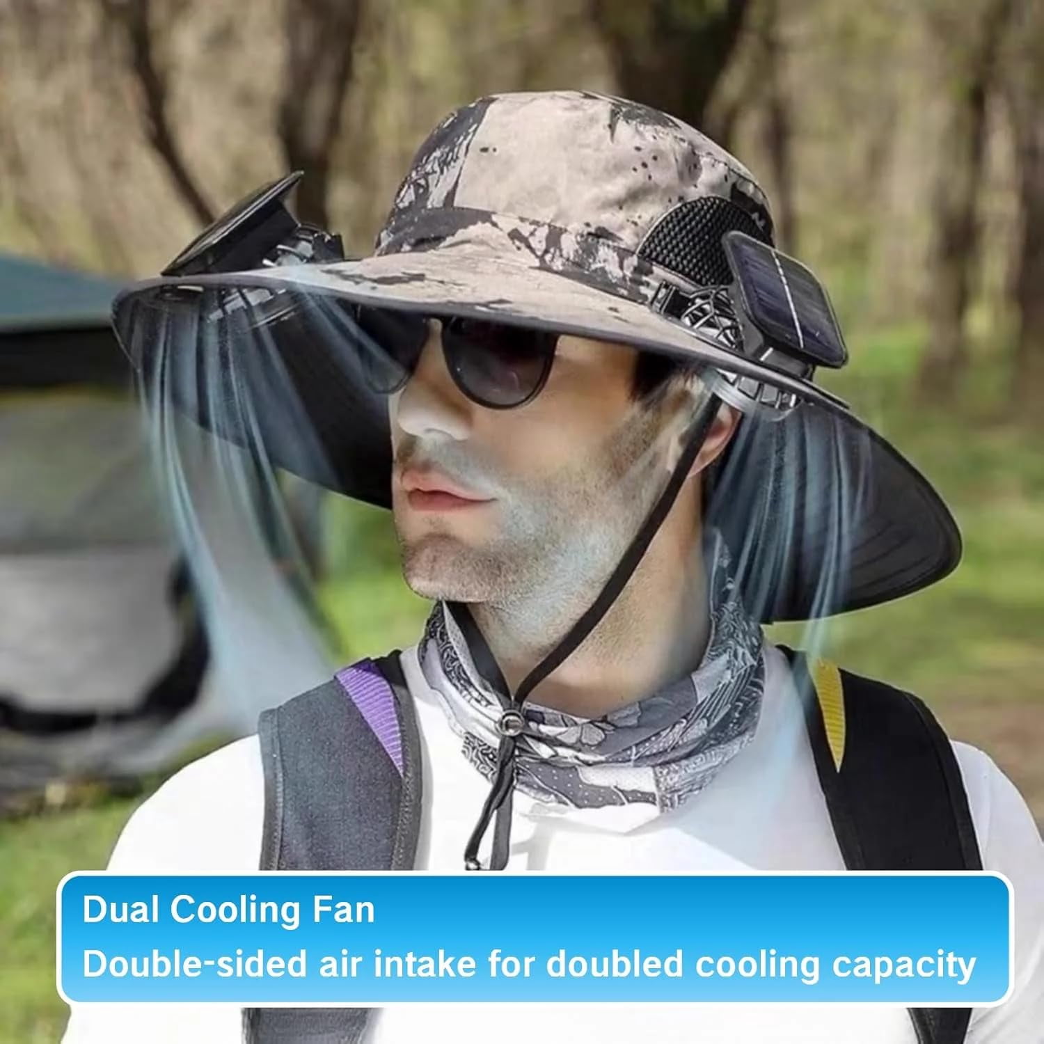 Cosgrinch Hat with Fans Solar Power, 2 Solar Fan Hats for Men, Sun & USB Charging Sombrero Con Ventilador Solar, Khaki