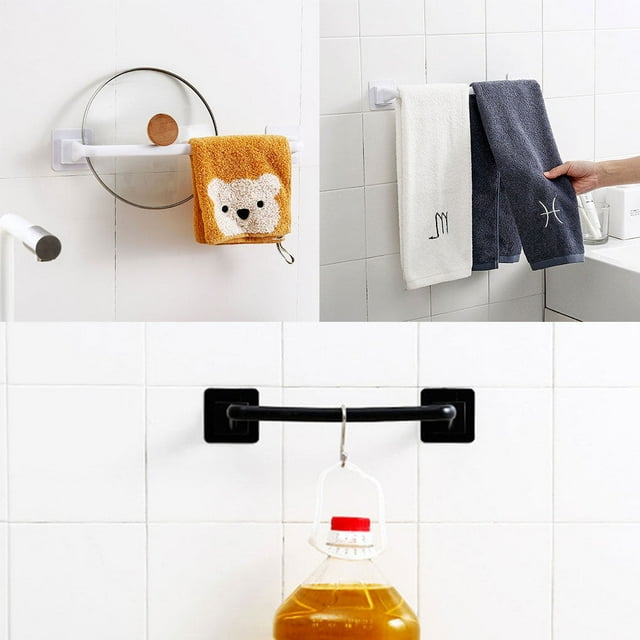 Self Adhesive Towel Rod Bar Towel Bar Self Wall Bath Towel Holder Rail Rack for Kitchen Bathroom - 34cm - White