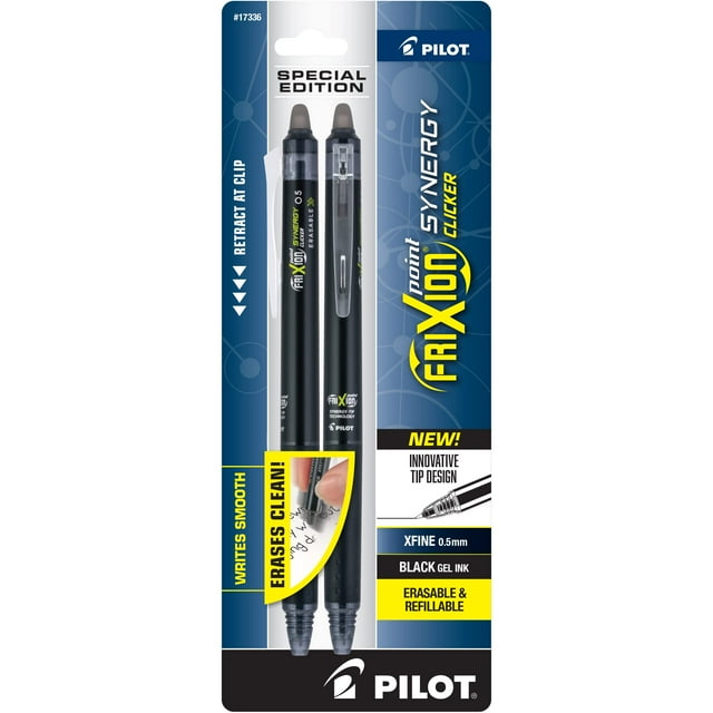 Bolígrafos de gel PILOT FriXion Synergy Clicker de 0,5 mm, color negro, paquete de 2