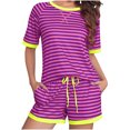 thumbnail image 2 of Pajama Set for Women Short Sleeve Pjs Sets Crewneck Striped Tops and Drawstring Shorts 2 Piece Lounge Sets with Pockets, 2 of 8