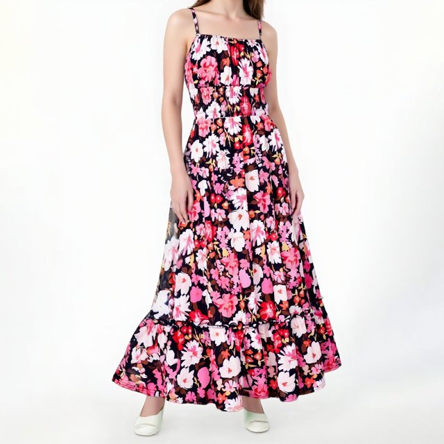 Vestido Largo Bohemio Con Estampado Floral Para Mujer, Vestido Playero Informal de Verano Largo Con Capas y Escote En V Fruncido, Estilo Bohemio