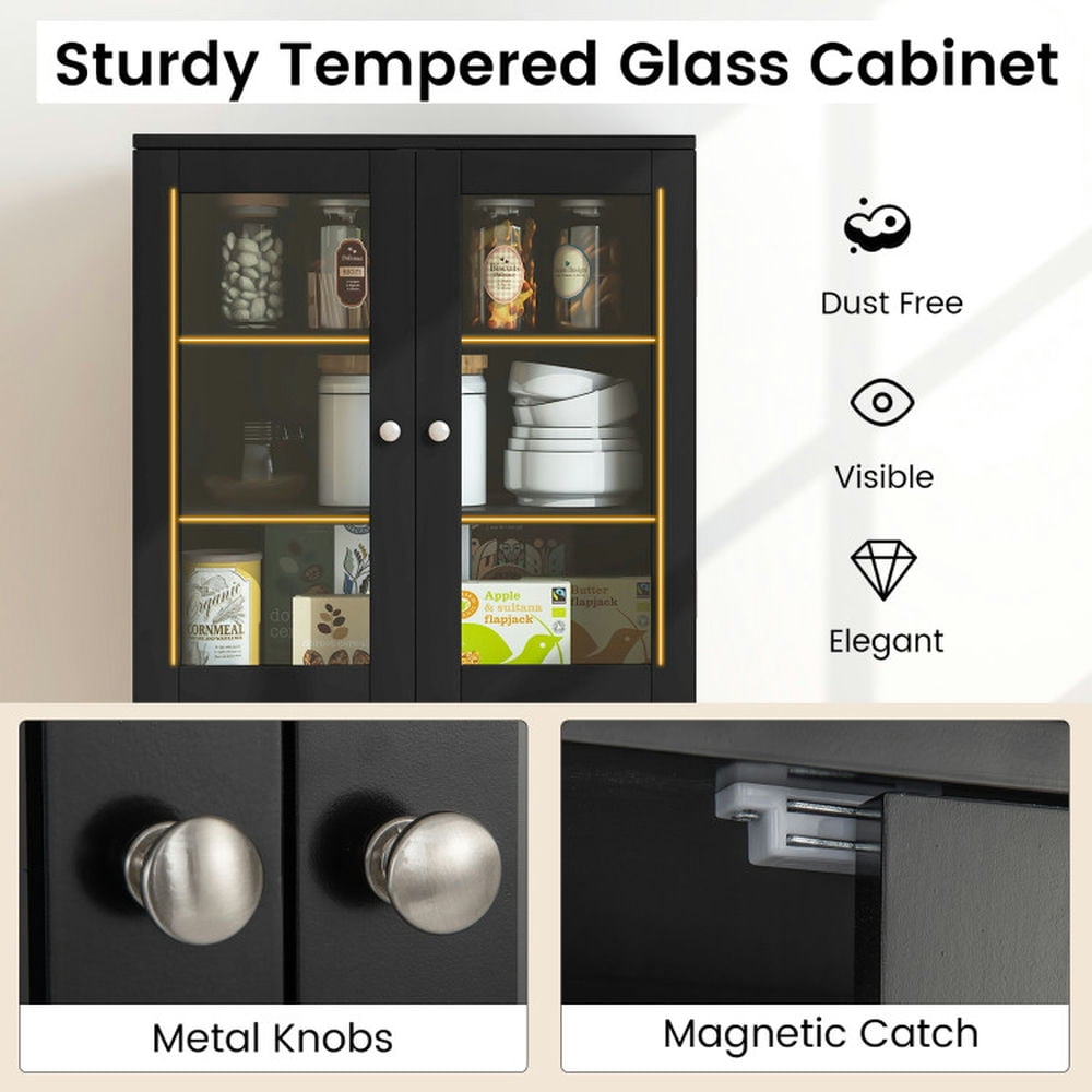 Finihen Kitchen Storage Cabinet, Buffet Sideboard, Tall Kitchen Pantry Cabinet with Dual Tempered Glass Doors and Shelves, for Dining Room, Kitchen, Living Room, Black Finihen Kitchen Storage Cabinet, Buffet Sideboard, Tall Kitchen Pantry Cabinet with Dual Tempered Glass Doors and Shelves, for Dining Room, Kitchen, Living Room, Black