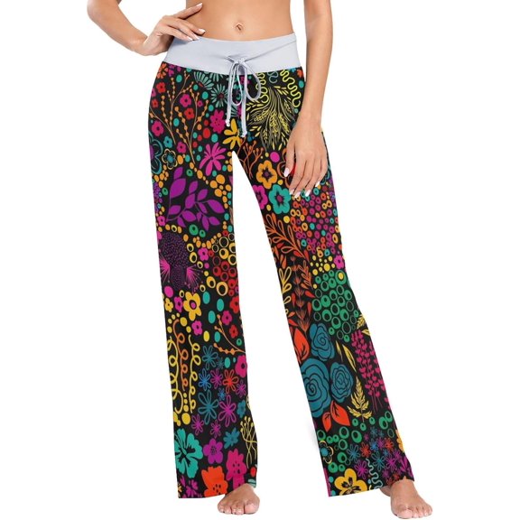 GZHJMY Women's Pajama Pants Colorful Flowers Design Comfy Stretch Sleepwear Essentials womens Lightweight Lounge Terry Pajama Pant, Small