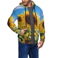 thumbnail image 2 of Wukai Sky Golden Sunflower Field B Print Men's Zip-Up Hoodie,Fleece Full-Zip Hoodie for Men, Hooded Sweatshirt-Small, 2 of 5