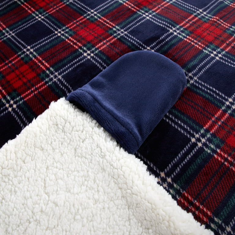 Dearfoams Red Tartain Plaid Printed Royal Plush with Sherpa reverse Adult Hooded Throw 50 x60 Walmart