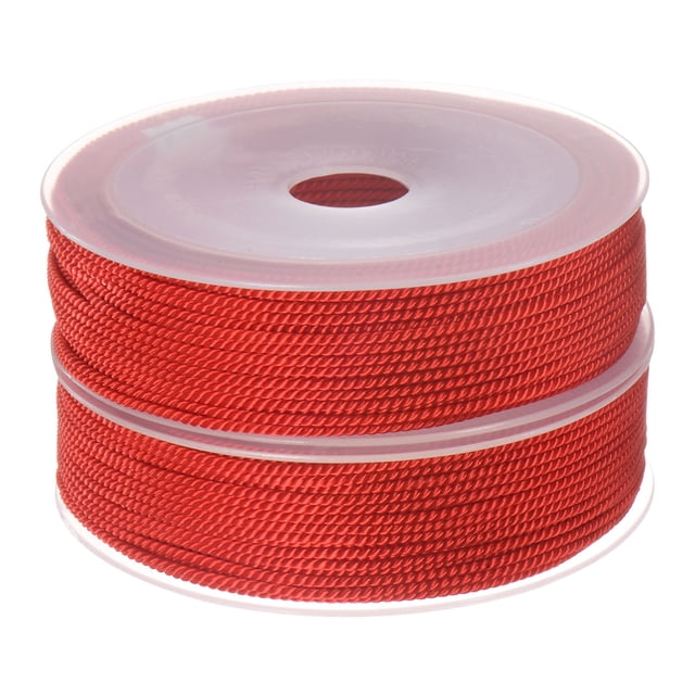 Unique Bargains 2 Pack Fil de Nylon Torsadé Cordon de Perles 1.5mm 20M/65 Pieds Extra Fort Fil de Nylon Tressé, Rouge