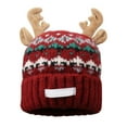 thumbnail image 4 of XIAOCHA Women’S Reindeer‑Antler Beanie，Fair‑Isle‑Knit Fall‑Winter Outdoor Toque,Red, 4 of 4
